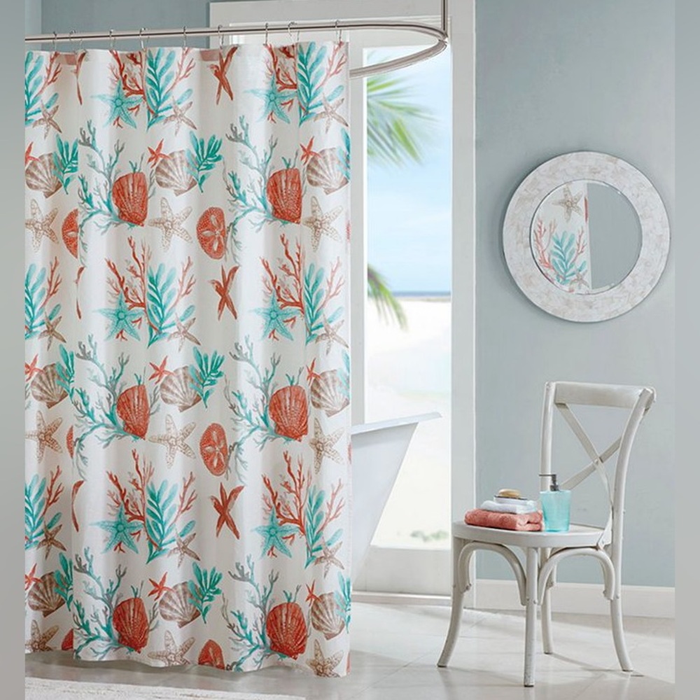 🪸Madison Park “Pebble Beach” Cotton Shower Curtain ~72” x 72”🪸